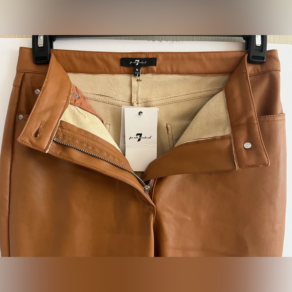 7 For All Mankind Faux Leather Straight Leg High Waist Pant - Size M color Camel - Picture 5 of 14